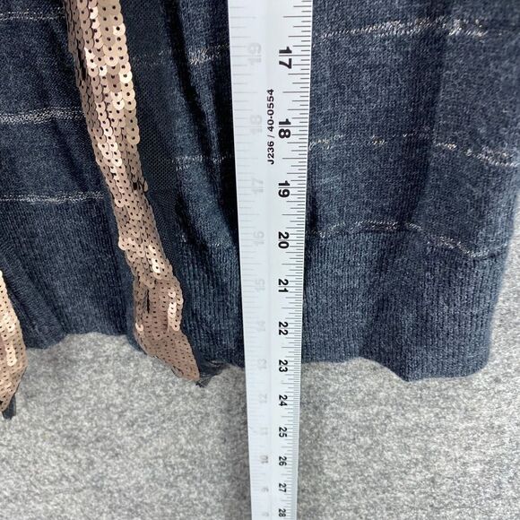 Unbranded Cardigan Women M Medium Gray Striped Sequin Wool Knit Open Front - Picture 6 of 9